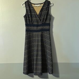 Aa Studio Navy and Cream Geometric Midi Dress Size 6
